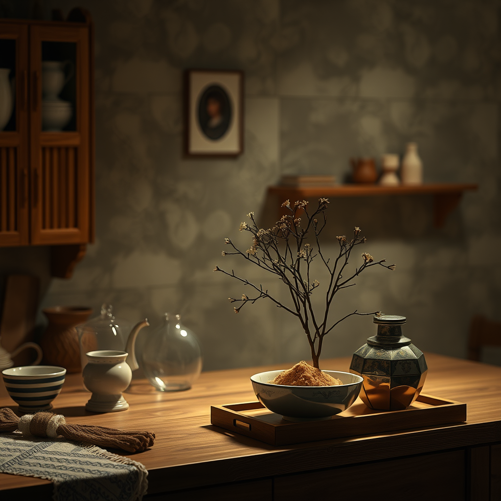 Свеча в гипсовом стакане с деревянным фитилем, ботаническим рисунком, на столе, атмосферное реалистичное фото, подсвечник квадратный , воск белый, аромат лаванда