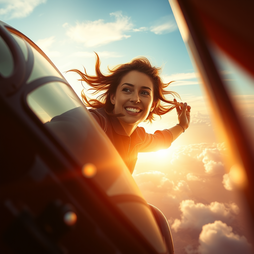 A montage of the Earhart-like figure overcoming obstacles during a flight.