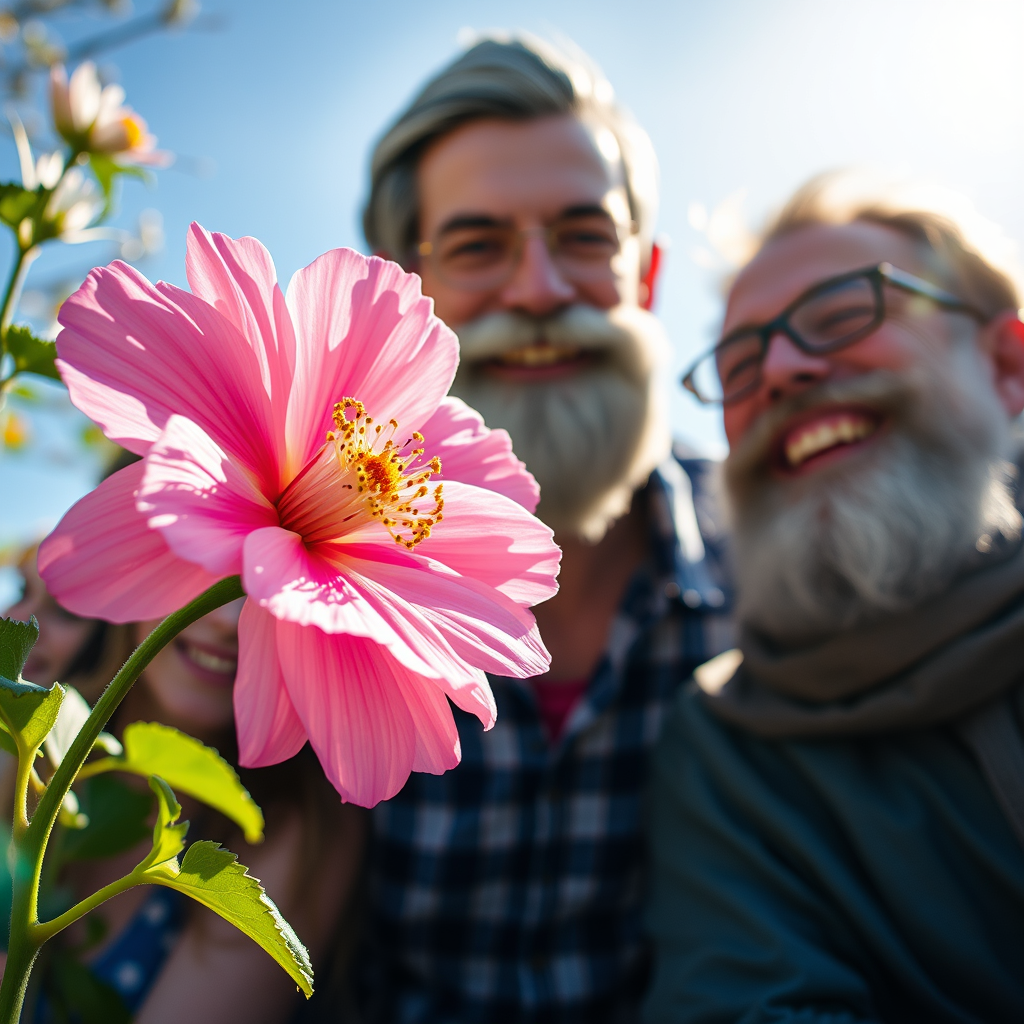 Close-ups of simple pleasures: a blooming flower, a sunny day, laughing friends, against a background with a man who looks like Fyodor Dostoevsky.