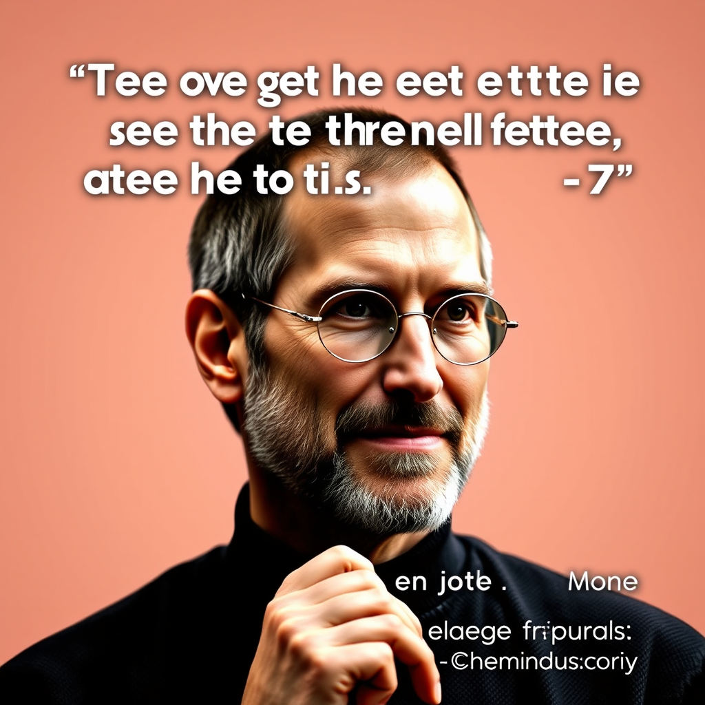 Background with an image of a man who looks like Steve Jobs and the text of his quote.