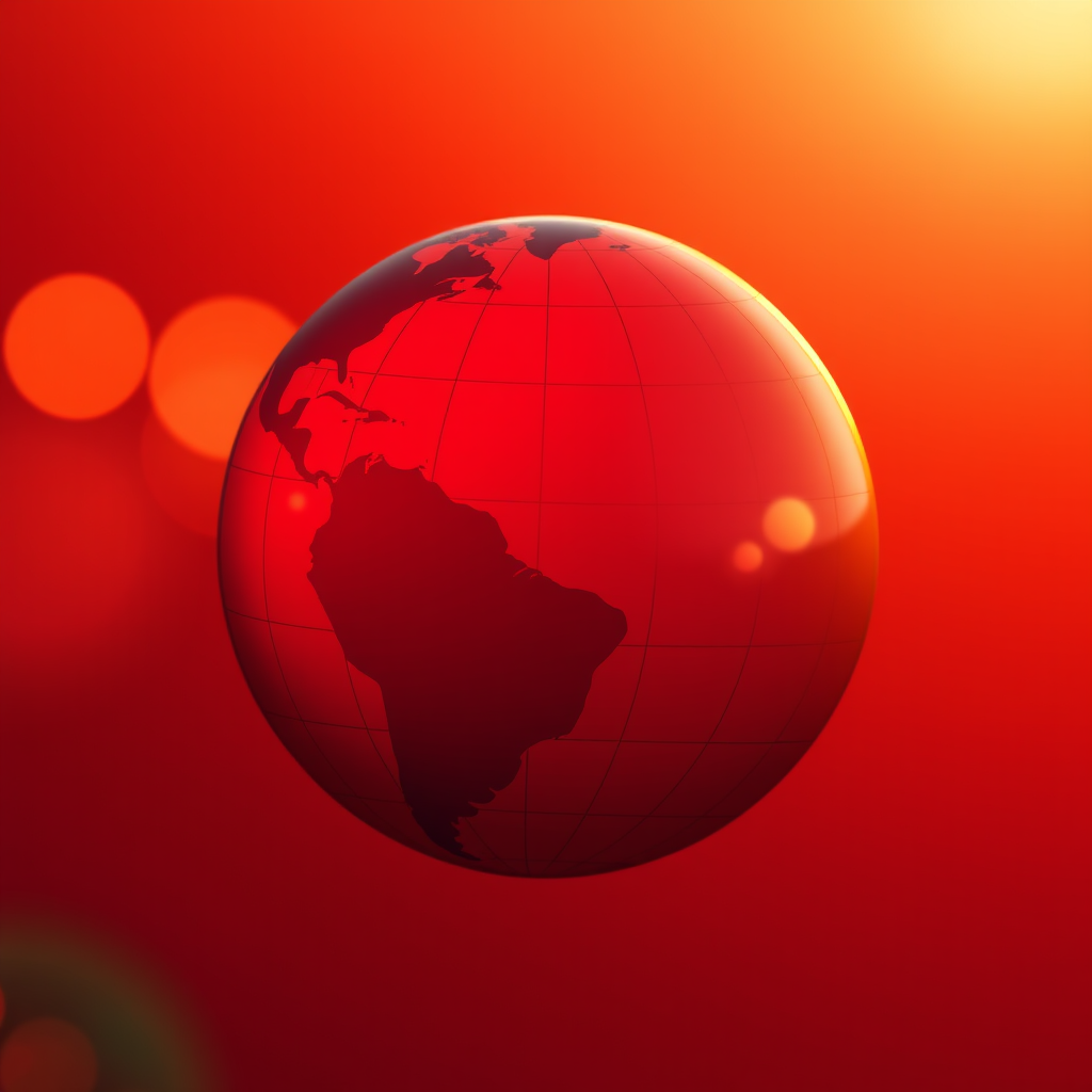 Create a favicon to promote your website: a globe (find the favicon size online) depicted with small lines, a bright red background, and no background.