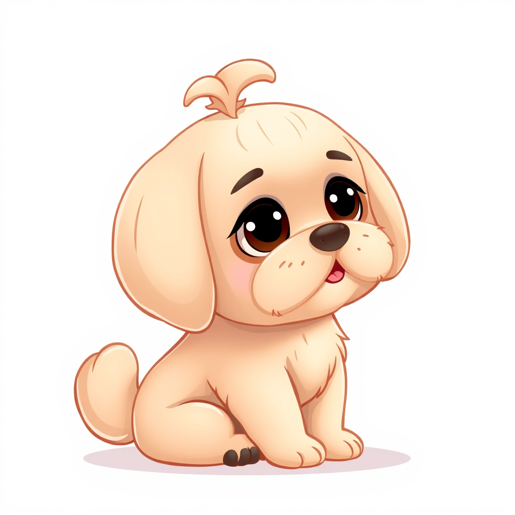 Cute cartoon-style Shih Tzu dog sitting at a slight angle, facing right, chibi design with
 big round black eyes and small nose, soft beige and light brown fur, fluffy tail and 
topknot, smooth shading with clay-like texture, warm pastel tones, isolated on white 
background, 3D illustration look, adorable and friendly expression