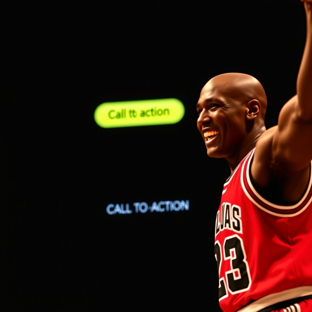 A call-to-action button appearing on the screen near the Jordan-like figure.